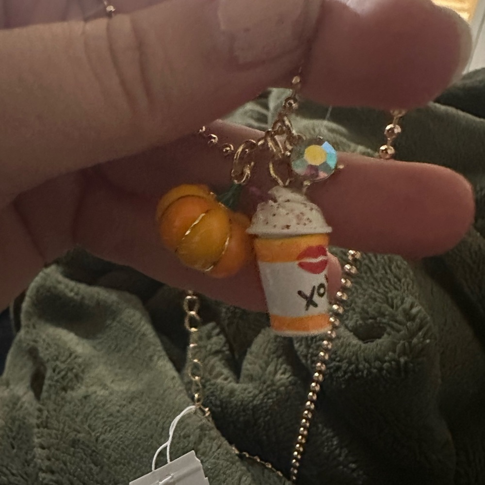 Betsey Johnson Pumpkin and Coffee Charm Necklace